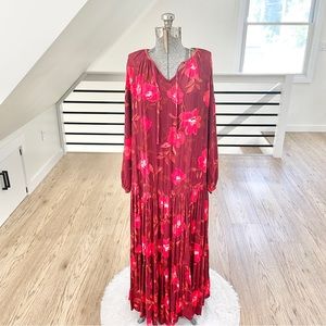 Long sleeve L XL NWT red white floral long sleeve loose fit dress  maxi